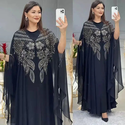 Elegant Moroccan Kaftan Set – 2 Piece Chiffon Abaya Dress