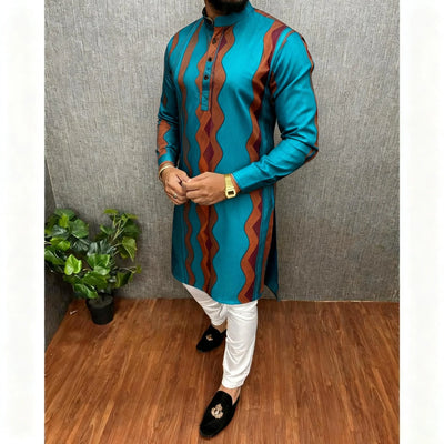 The Digital Mirage – Men's Printed Mandarin Collar Kurta