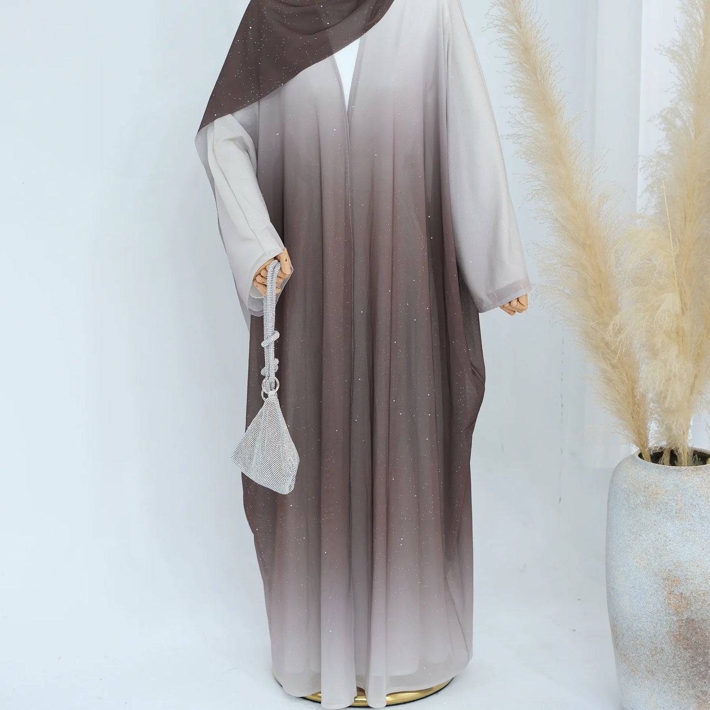Islamic Shiny Gradient Color Cardigan for Women Muslim Hijab Abaya Dubai Party Dresses Turkey Kaftan Moroccan Robe Fashion