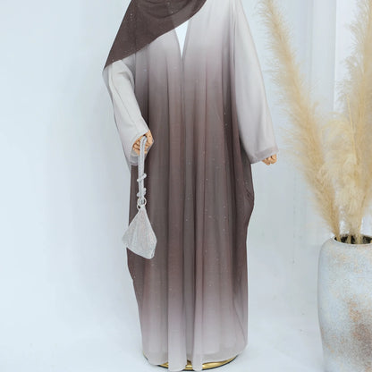 Islamic Shiny Gradient Color Cardigan for Women Muslim Hijab Abaya Dubai Party Dresses Turkey Kaftan Moroccan Robe Fashion