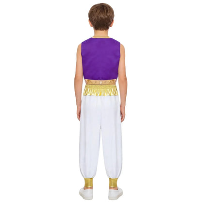 Boys Arabian Aladin Prince Cosplay Party Costume Oriental Indian King Roleplay Dress Up Outfits Loose Vest And Pants Set
