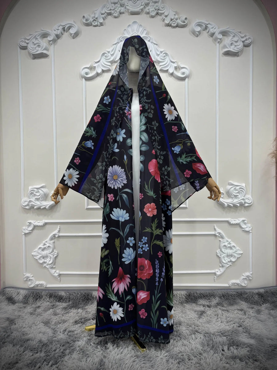 Flower Print Eid – The Open Cardigan Khimar Set for the Muslim Woman in America