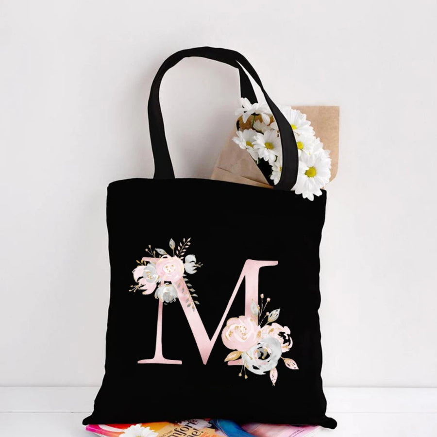 Her Letter, Her Bloom – Personalized Floral Initial Canvas Tote