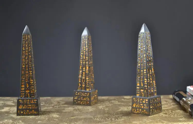 Gold-Plated Egyptian Obelisk – Resin Hieroglyphic Monument, Ancient Civilization Decor