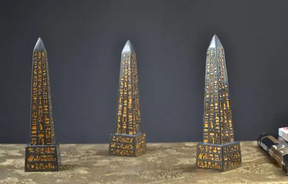 Gold-Plated Egyptian Obelisk – Resin Hieroglyphic Monument, Ancient Civilization Decor