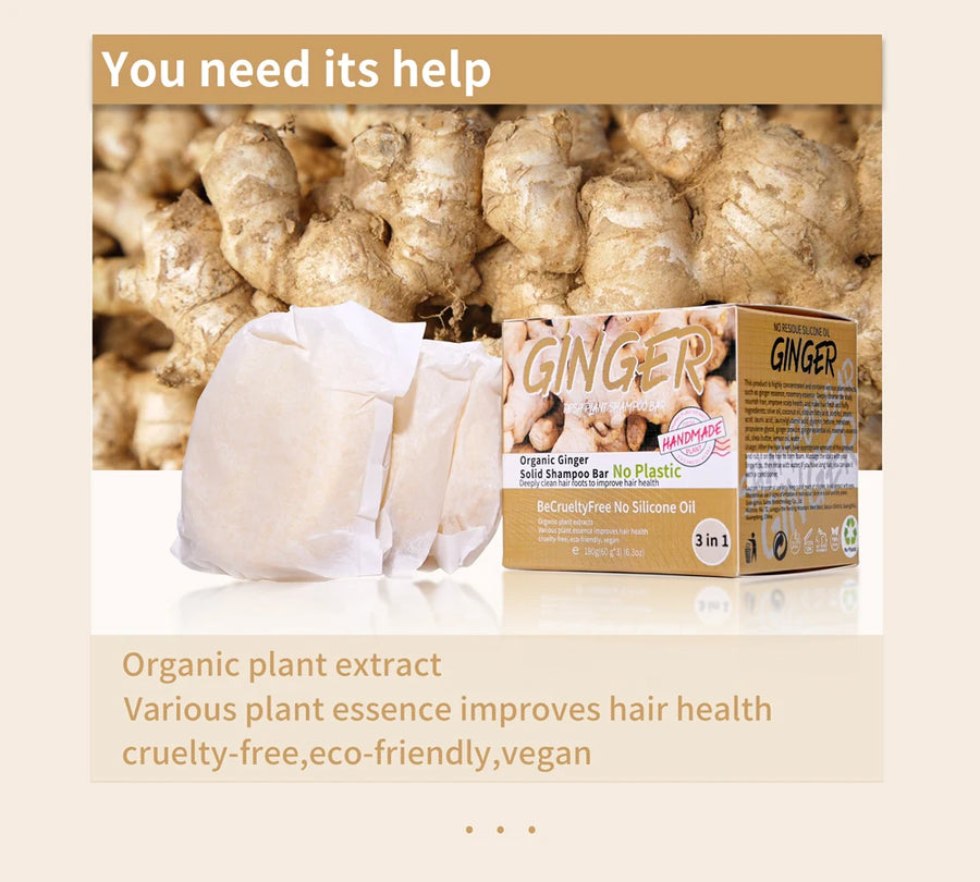 The Ginger Cleanse – 3-Piece Solid Shampoo Bar with Plant Essential Oils