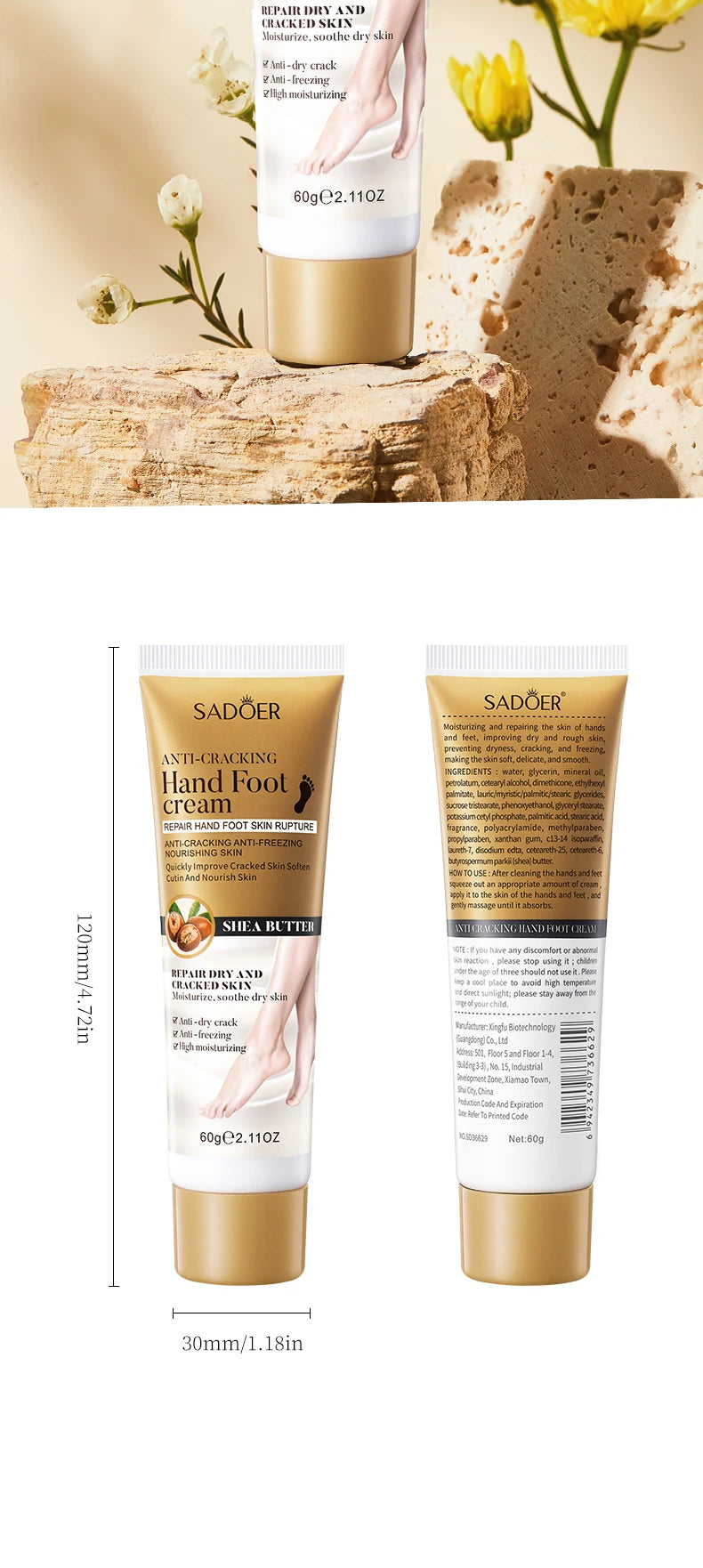 SADOER Shea Butter Foot Cream Moisturizing Anti Wrinkles Anti-Drying Heel Repair Removal Dead Skin Hands and Feet Skin Care