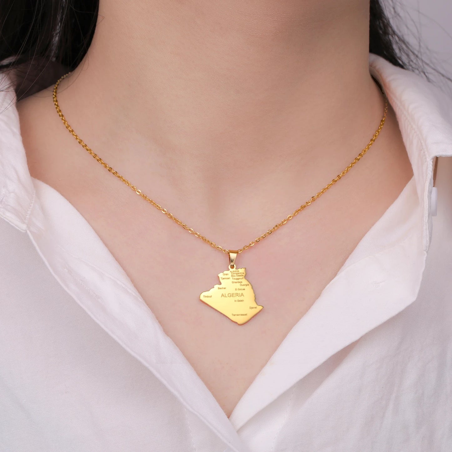 Kkjoy Fashion Stainless Steel Gold Color Map of ALGERIA Pendant Necklace For Women Men Map Design Hip Hop Jewelry Gift Wholesale