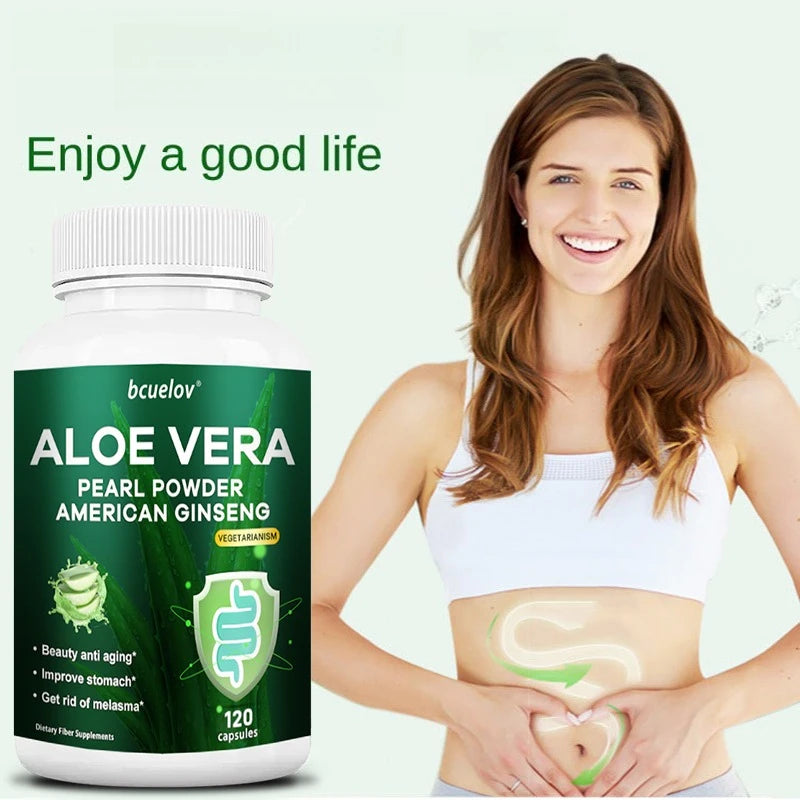 Bcuelov Aloe Vera Capsules Help Promote Healthy Digestion, Detoxify, Cleanse The Stomach and Boost The Immune System.