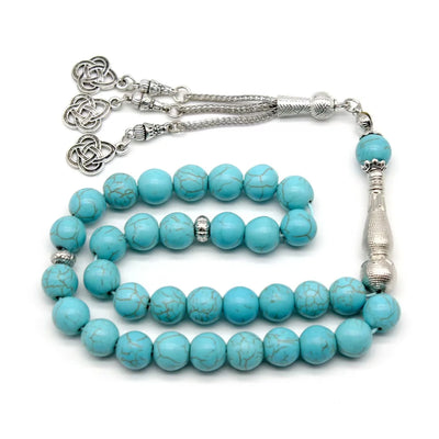 Turquoise Tasbih – 33 Natural Gemstone Prayer Beads with Metal Tassel