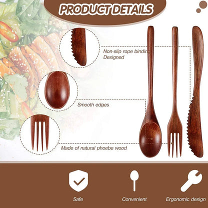 24/12 Pieces Wooden Spoon Soup Spoon and Fork Tableware Natural Ellipse Ladle Spoon Set Eco Friendly Products Spoons for Cooking