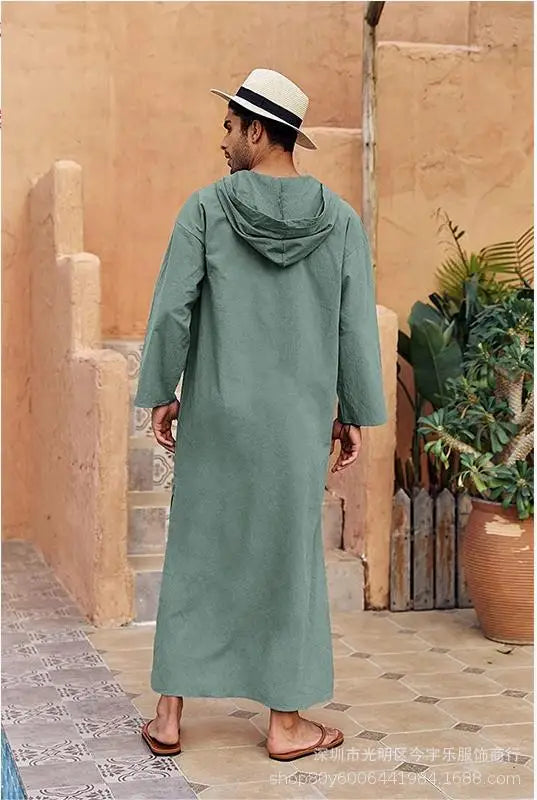 2026 New Muslim Robe Solid Color Retro Arab Islamic Clothing Men Dress Casual Cotton Linen Long Kaftan Middle East Caftan Abayas