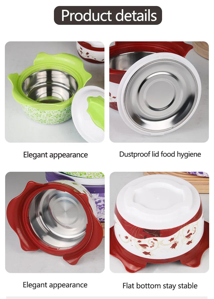 4 Pcs Colorful Insulated Stainless Steel Hot Pot Set Food Warmers Classic Round Lid Casserole Container Home Use Box Packing