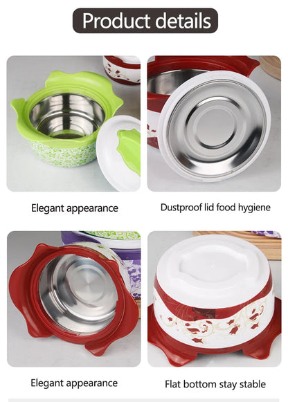 4 Pcs Colorful Insulated Stainless Steel Hot Pot Set Food Warmers Classic Round Lid Casserole Container Home Use Box Packing