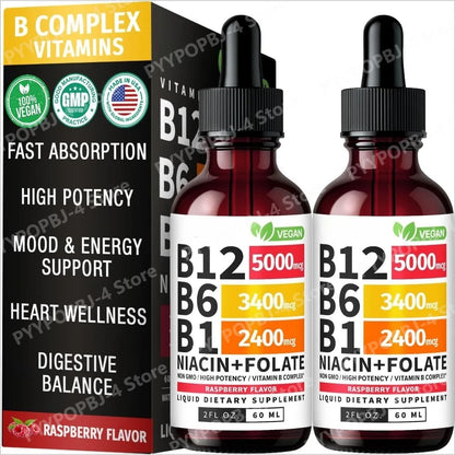 Vitamin B12 and B6 Liquid Drops, B12 Sublingual Vitamin B Complex for Energy Brain and Heart Support with 27,200 mcg Raspberry