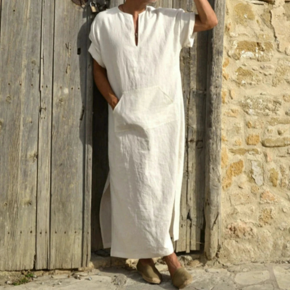 Short Sleeve Solid Color Men Muslim Islamic Kaftan Robe Jubba Thobe Kaftan Muslim Robe Casual Dubai Saudi Arabia Abaya Robes 5XL