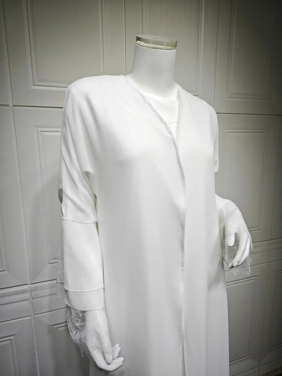 White Purity – The Solid Open Abaya with Hijab for the Muslim Woman in America