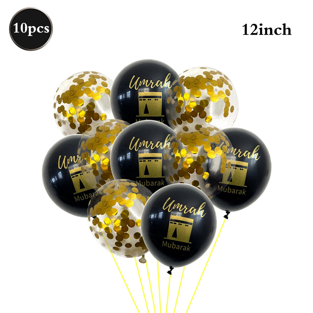 Eid Mubarak Ramadan Kareem Party Black Gold Paper Plates Cup Napkins Mubarak Umrah Banner for Islamic Muslim Festival Decoration