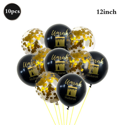 Eid Mubarak Ramadan Kareem Party Black Gold Paper Plates Cup Napkins Mubarak Umrah Banner for Islamic Muslim Festival Decoration