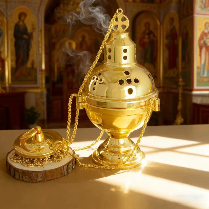 New2026 Eastern Orthodox Church Censer With Bells Gold Plated Hanging Incense Burner Church Home Decoration Orthodox Censer Gift