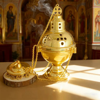New2026 Eastern Orthodox Church Censer With Bells Gold Plated Hanging Incense Burner Church Home Decoration Orthodox Censer Gift