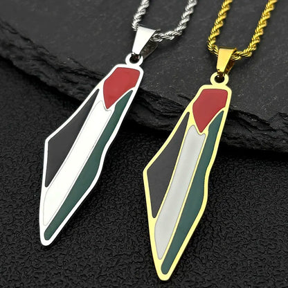Arabic Islamic Palestine Map Flag Pendant Necklace for Women Men Stainless Steel Gold Color Palestinians Country Chain Jewelry