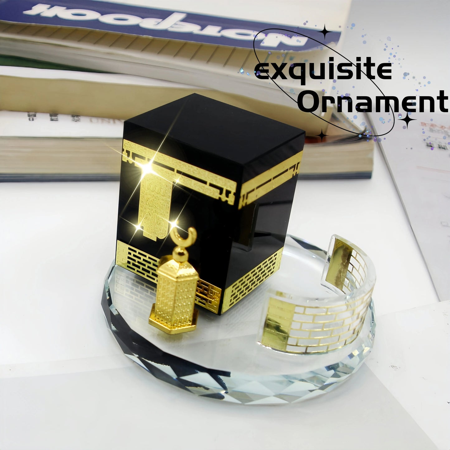 Minimalist Round Three-Piece Crystal Ornament Set, Muslim Ramadan and Eid al-Fitr Complete Home Decor Gift Box Set