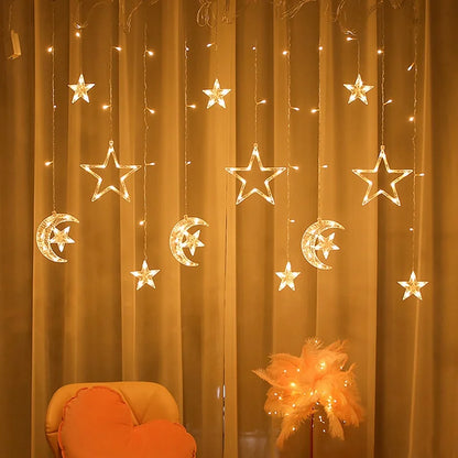 Moon Star Led Curtain Garland String Light EID Mubarak Ramadan Decorations 2025 Home Decor Islam Muslim Event Party Supplies