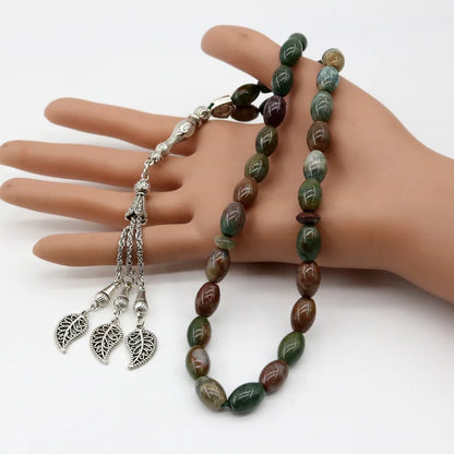 Natural Indian agate 33 Tasbih Oval size 8*12 mm  misbaha Man's  prayer beads  Rosary islamic subha tasbeeh 66 Tasbih Muslim