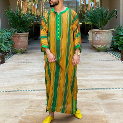 New Muslim Jubba Thobe Clothes Men Hoodie Ramadan Spring Autumn Abaya Dubai Turkey Islamic Clothing Male Casual Loose Red Stripe