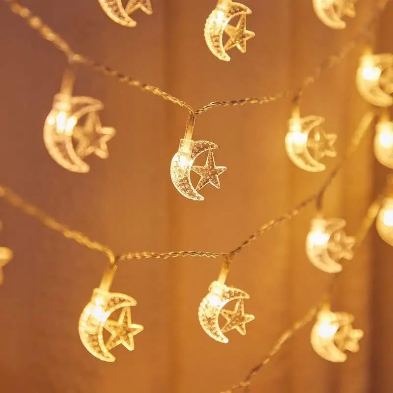 Star Moon Light String, 3M 20 LED Ramadan Decorative Star and Moon String Battery Powered for Wedding Festival Decoration