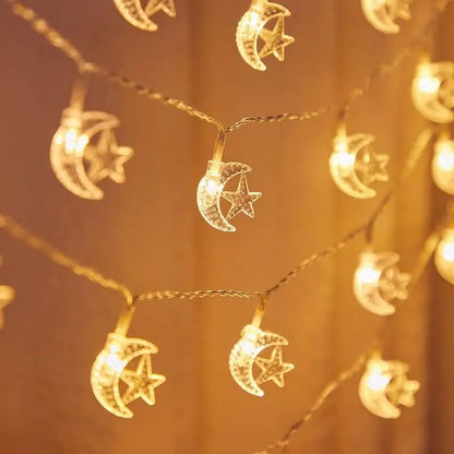 Star Moon Light String, 3M 20 LED Ramadan Decorative Star and Moon String Battery Powered for Wedding Festival Decoration