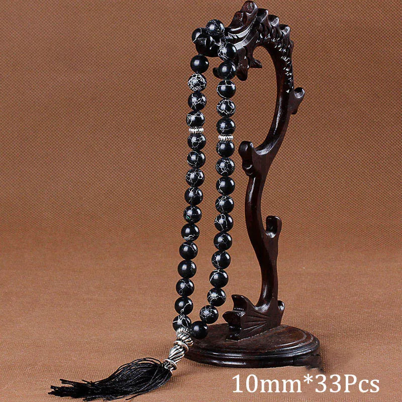 10mm Green Malachite Stone Bracelets Tassel Pendant 33 Prayer Beads Islamic Muslim Tasbih Allah Mohammed Rosary For Women Men