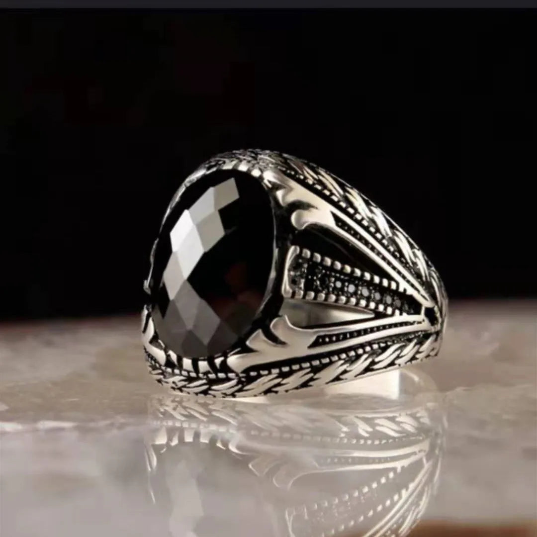 Turkish Men's Ring Vintage Black Zircon Fashion Punk Wind Islamic Religious Muslim Jewelry