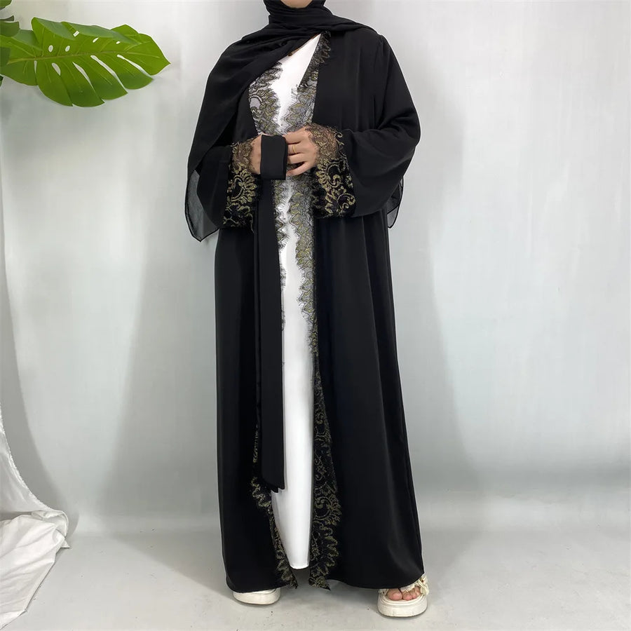 Lace & Grace – 2-Piece Lace-Up Abaya Set for the Muslim Woman in America