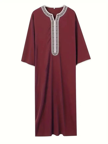 2026 Eid Kaftan Muslim Fashion Abaya for Men Half Sleeve Embroidery Loose Breathable Casual Robe Dubai Arab Islamic Caftan Dress