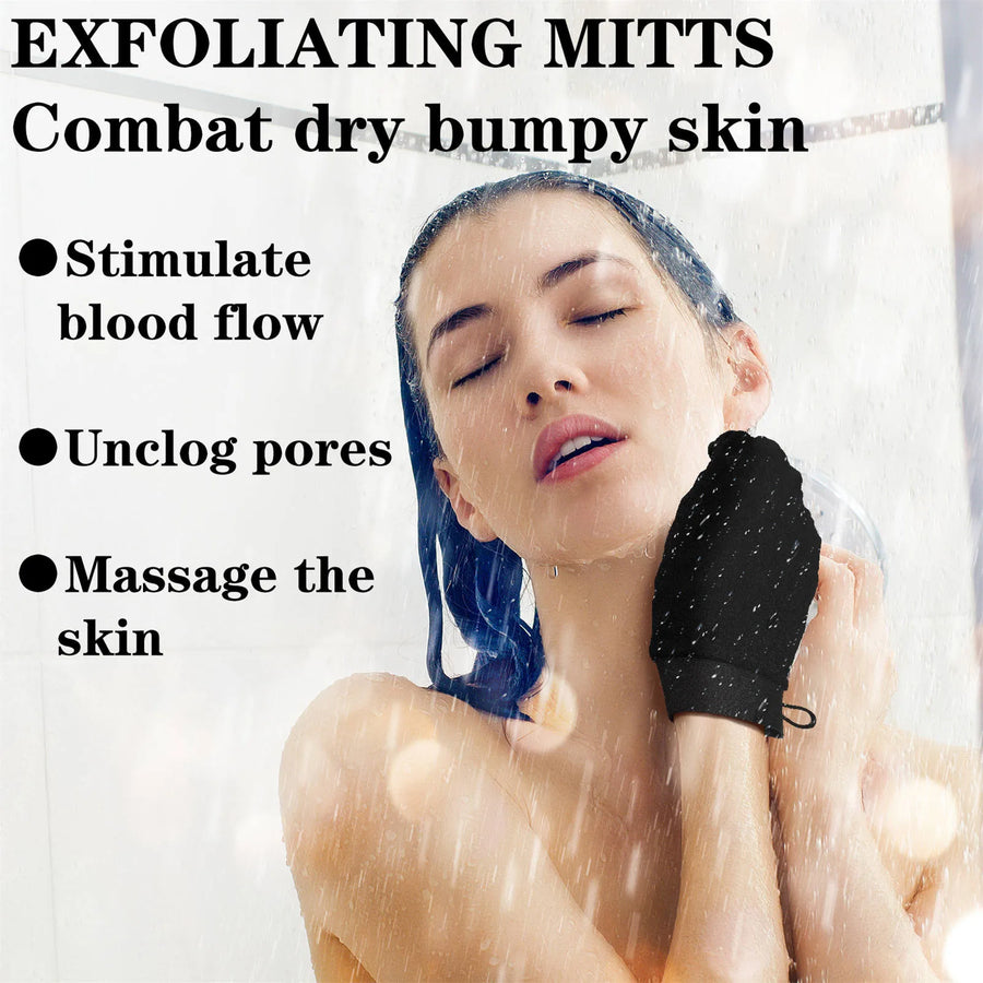 The Hammam Glove – 4-Piece Black Exfoliating Scrub Set