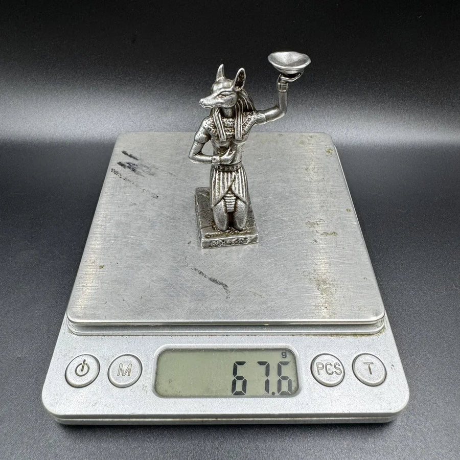Anubis Copper Candle Holder – White Metal & Sandalwood Egyptian Statue Ornament