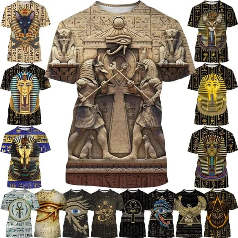 Horus Eye & Pharaoh 3D T-Shirt – Unisex Egyptian Streetwear Summer Tee