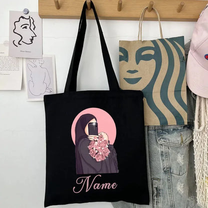 Her Name, Her Story – Custom Watercolor Canvas Bag for the Muslim Girl