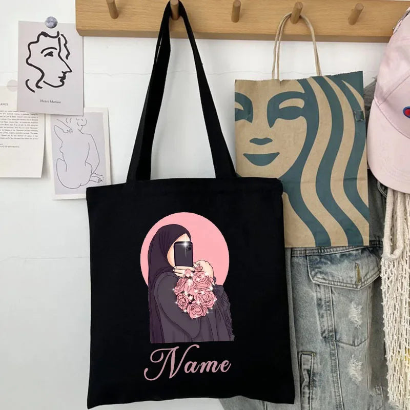 Her Name, Her Story – Custom Watercolor Canvas Bag for the Muslim Girl