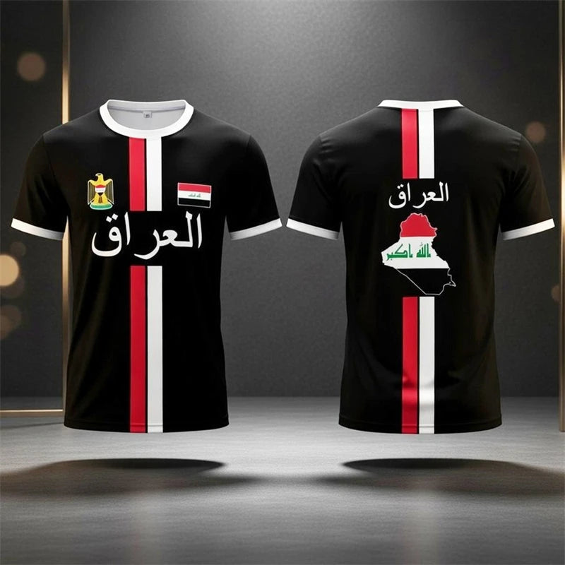 2026 New Iraq Flag Print T-Shirt Men Summer Outdoor Soccer Training Jersey Breathable Quick-Drying Crew Neck Sports Tee Tops
