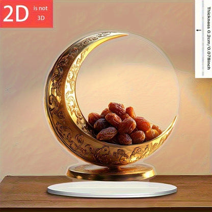 2D Bohemian Style Acrylic 2D Crescent Moon Calendar Islamic Ramadan Decoration Multi-Functional Desktop Ornament