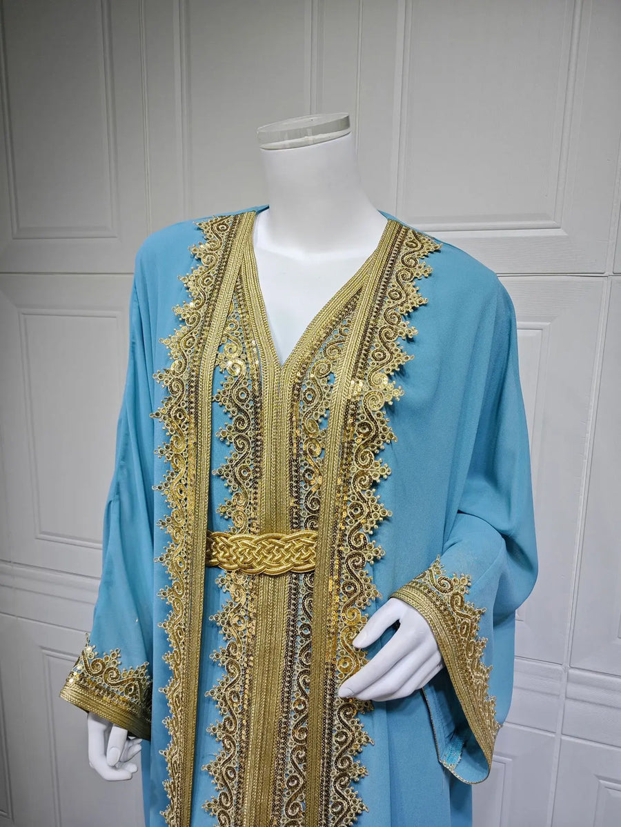 Eid Grace – 2-Piece Lace-Up Cardigan Set for the Muslim Woman
