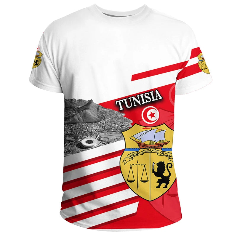 Tunisia National Emblem 3D T-Shirt – Unisex Tunisian Flag Sports & Streetwear Tee