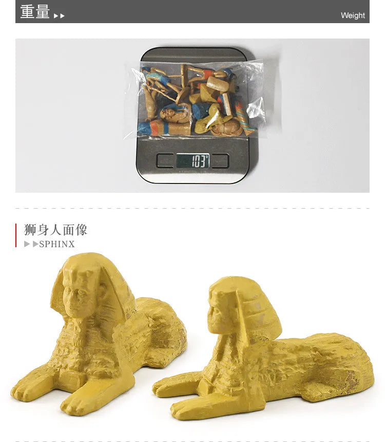12-Piece Egyptian Mini Model Set – Sphinx, Pyramid, Mummy & Isis Figures