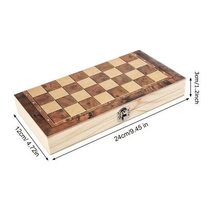 3-in-1 Chess&Backgammon&Checkers Set Wooden Chessboard Board Games Set Portable Educational International Chess Game
