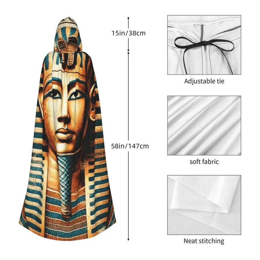 Pharaoh Golden Crown Hooded Cape – Egyptian Cosplay Cloak for Adults