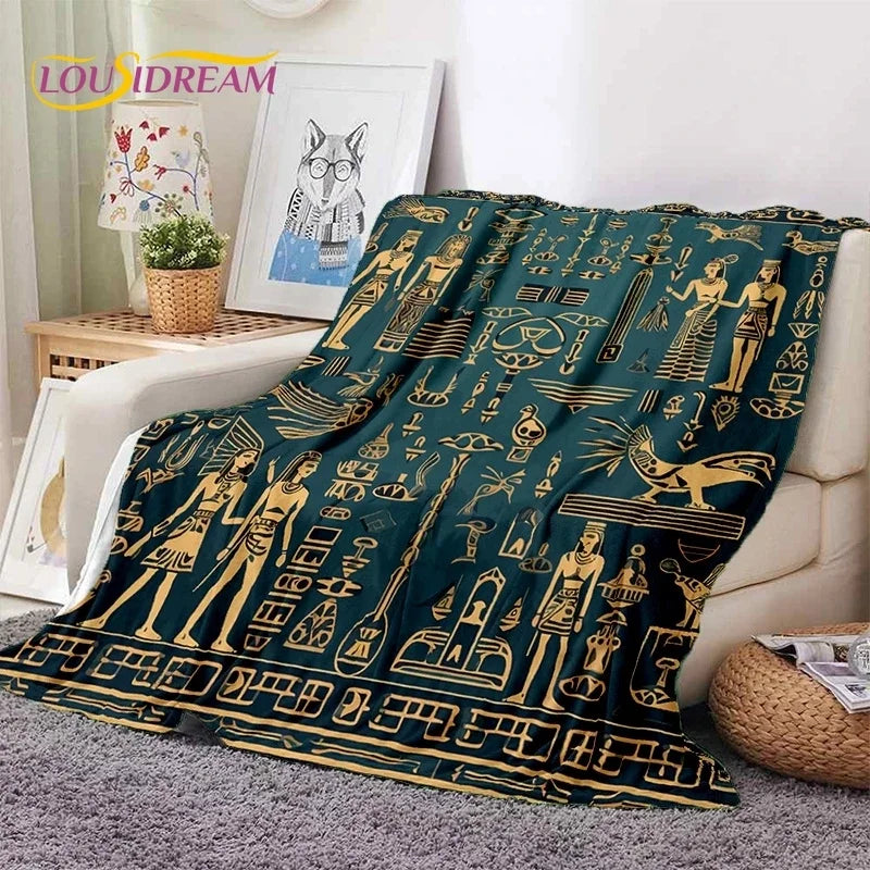 Pharaoh Hieroglyphic Egyptian Mythology Soft Flannel Blanket for Beds Bedroom Sofa Picnic,Throw Blanket for Outdoor Leisure Gift