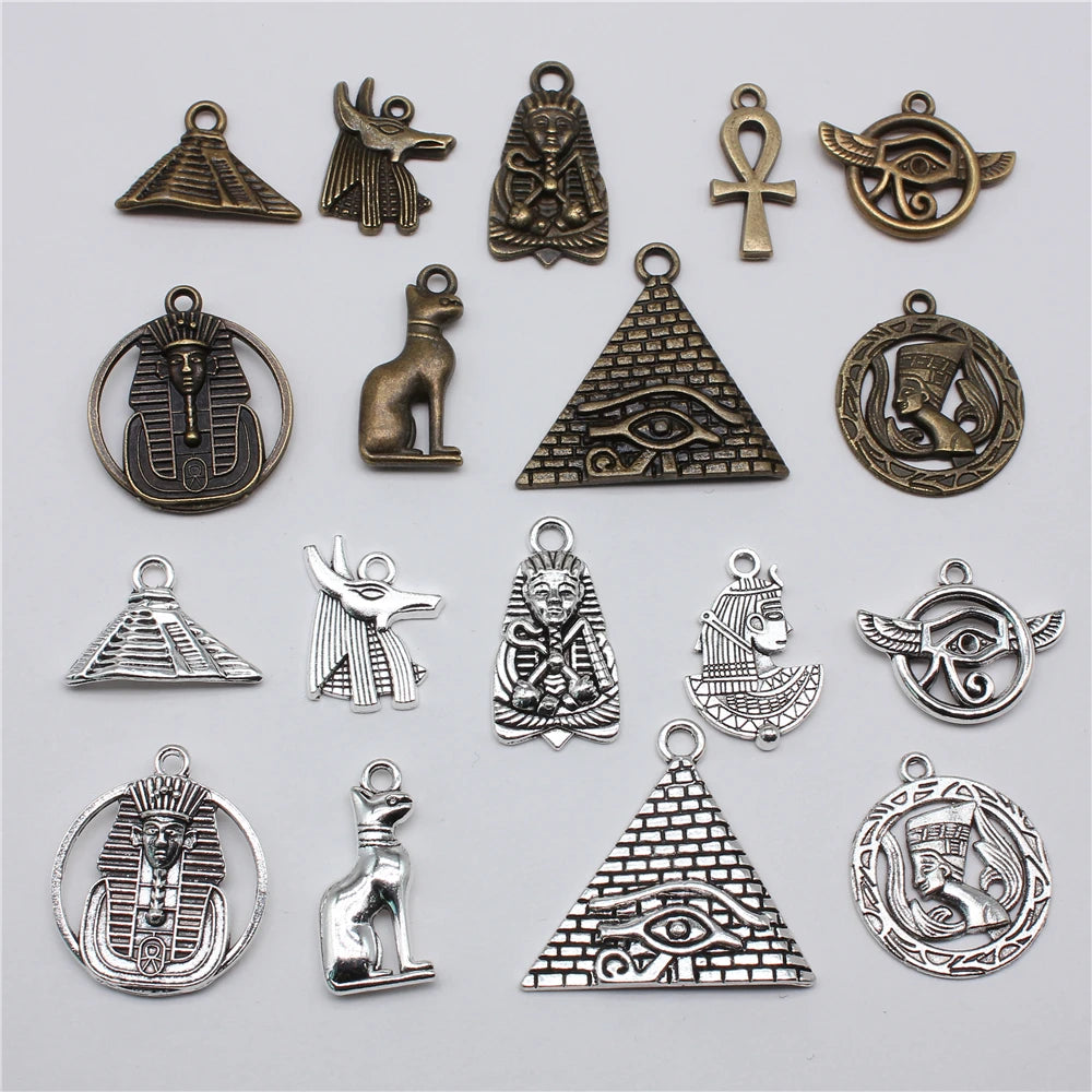 Egyptian Charm Set – 10-Piece Pyramid, Eye of Horus, Anubis & Bastet for Jewelry Making
